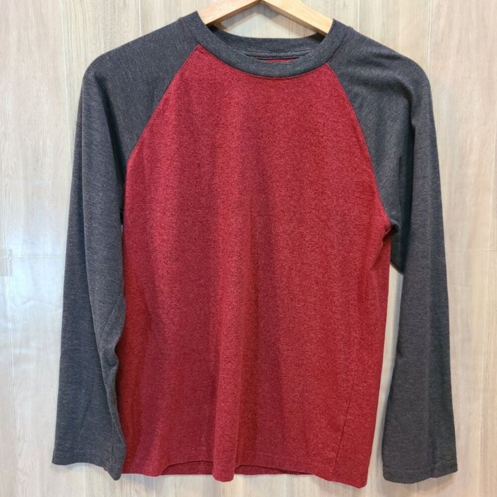 Urban Pipeline Mens Raglan T-Shirt Large Red Gray Baseball 3/4 Sleeve Cotton